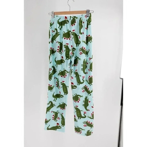 Gymboree 2 pc Christmas Dinosaur fleece PJ's Green  & Red | XL (14) - Picture 4 of 5
